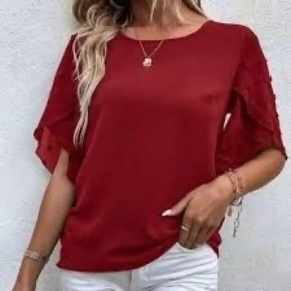 Flutter Sleeve Blouse Red 